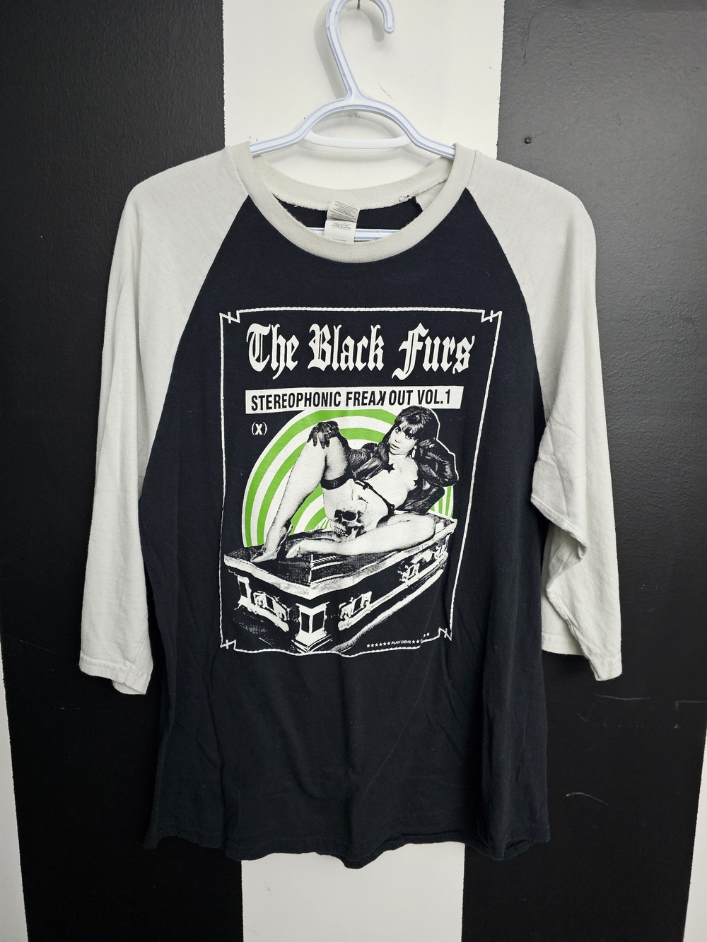 Gildan Black & White Graphic Long Sleeve Tee with Green Accent